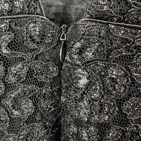 Hugo Buscati Dress Lace Embroidered Deep V Line Cocktail Party Chic Black 4 - Picture 3 of 6